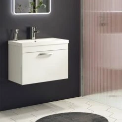 Brooklyn 600mm White Gloss Wall Hung Vanity Unit - Single Drawer -Wall Hung Vanity Units Shop BWHSD6WHT d4 460