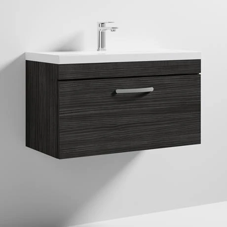 Brooklyn 800 Black Wall Hung 1-Drawer Vanity Unit with Thin-Edge Basin 6 Brooklyn 800 Black Wall Hung 1-Drawer Vanity Unit with Thin-Edge Basin - Image 4