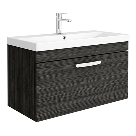 Brooklyn 800 Black Wall Hung 1-Drawer Vanity Unit with Thin-Edge Basin 3 Brooklyn 800 Black Wall Hung 1-Drawer Vanity Unit with Thin-Edge Basin