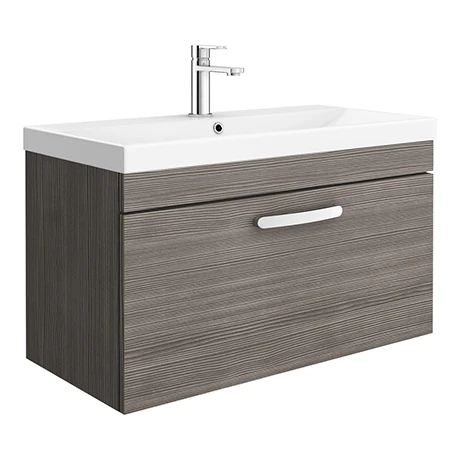 Brooklyn 800 Grey Avola Wall Hung 1-Drawer Vanity Unit with Thin-Edge Basin 3 Brooklyn 800 Grey Avola Wall Hung 1-Drawer Vanity Unit with Thin-Edge Basin