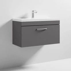 Brooklyn 800 Gloss Grey Wall Hung 1-Drawer Vanity Unit with Thin-Edge Basin -Wall Hung Vanity Units Shop BWHSD8GGTE d3 460