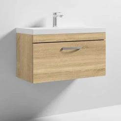 Brooklyn 800 Natural Oak Wall Hung 1-Drawer Vanity Unit with Thin-Edge Basin -Wall Hung Vanity Units Shop BWHSD8OAKTE d3 460