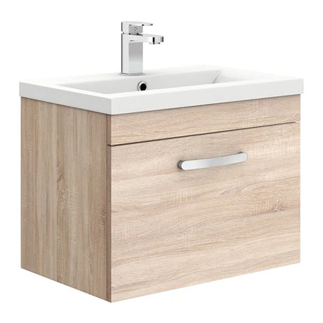 Brooklyn 600mm Natural Oak Wall Hung Vanity Unit - Single Drawer 3 Brooklyn 600mm Natural Oak Wall Hung Vanity Unit - Single Drawer