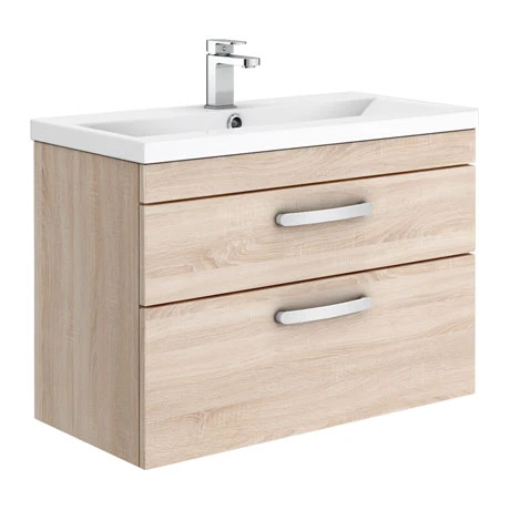 Brooklyn 800mm Natural Oak 2 Drawer Wall Hung Vanity Unit 3 Brooklyn 800mm Natural Oak 2 Drawer Wall Hung Vanity Unit