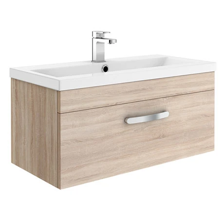 Brooklyn 800mm Natural Oak Wall Hung Vanity Unit - Single Drawer 3 Brooklyn 800mm Natural Oak Wall Hung Vanity Unit - Single Drawer