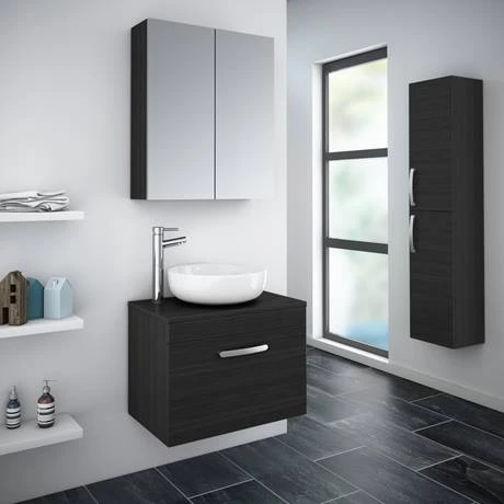Brooklyn Wall Hung Countertop Vanity Unit - Black - 605mm 4 Brooklyn Wall Hung Countertop Vanity Unit - Black - 605mm - Image 2