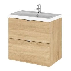 Hudson Reed 600mm Natural Oak Full Depth Wall Hung 2-Drawer Unit & Basin