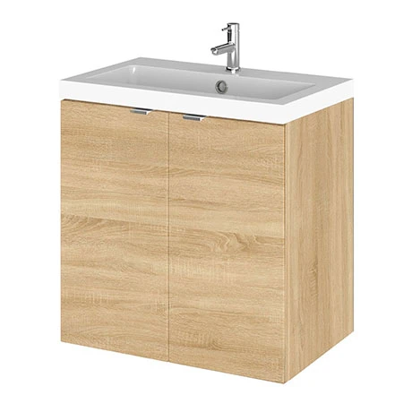 Hudson Reed Fusion 500mm Natural Oak Full Depth Wall Hung 2-Door Unit & Basin 3 Hudson Reed Fusion 500mm Natural Oak Full Depth Wall Hung 2-Door Unit & Basin