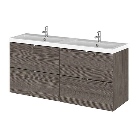 Hudson Reed 1200mm Grey Avola Full Depth Wall Hung 4-Drawer Unit & Double Basin 3 Hudson Reed 1200mm Grey Avola Full Depth Wall Hung 4-Drawer Unit & Double Basin