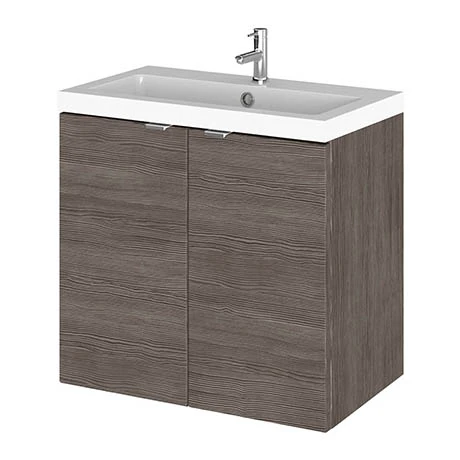 Hudson Reed 600mm Grey Avola Full Depth Wall Hung 2-Door Unit & Basin 3 Hudson Reed 600mm Grey Avola Full Depth Wall Hung 2-Door Unit & Basin
