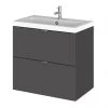 Hudson Reed 600mm Gloss Grey Full Depth Wall Hung 2-Drawer Unit & Basin -Wall Hung Vanity Units Shop CBI930 P