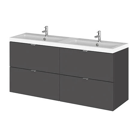 Hudson Reed 1200mm Gloss Grey Full Depth Wall Hung 4-Drawer Unit & Double Basin 3 Hudson Reed 1200mm Gloss Grey Full Depth Wall Hung 4-Drawer Unit & Double Basin
