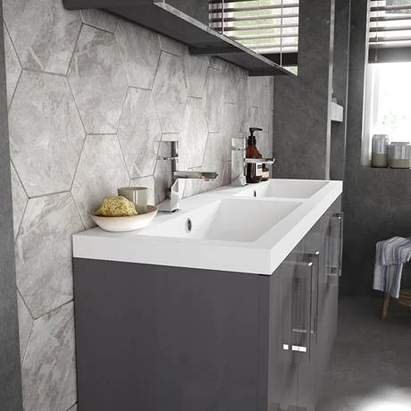 Hudson Reed 1200mm Gloss Grey Wall Hung Combination Unit & Double Basin (600 Vanity x 2) 5 Hudson Reed 1200mm Gloss Grey Wall Hung Combination Unit & Double Basin (600 Vanity x 2) - Image 3