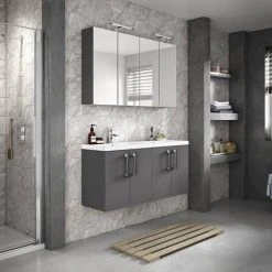 Hudson Reed 1200mm Gloss Grey Wall Hung Combination Unit & Double Basin (600 Vanity x 2) 9 Hudson Reed 1200mm Gloss Grey Wall Hung Combination Unit & Double Basin (600 Vanity x 2) -Wall Hung Vanity Units Shop CBI933 D2 460