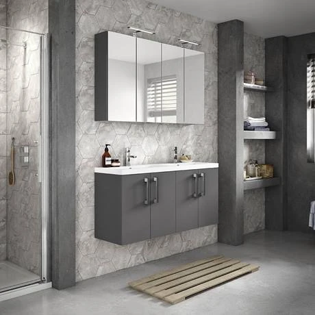 Hudson Reed 1200mm Gloss Grey Wall Hung Combination Unit & Double Basin (600 Vanity x 2) 6 Hudson Reed 1200mm Gloss Grey Wall Hung Combination Unit & Double Basin (600 Vanity x 2) - Image 4