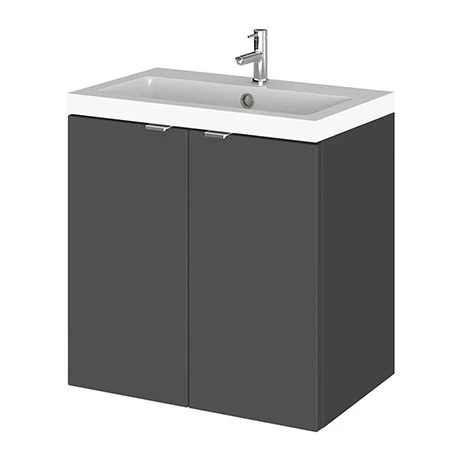 Hudson Reed Fusion 500mm Gloss Grey Full Depth Wall Hung 2-Door Unit & Basin 3 Hudson Reed Fusion 500mm Gloss Grey Full Depth Wall Hung 2-Door Unit & Basin