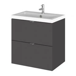Hudson Reed Fusion 500mm Gloss Grey Full Depth Wall Hung 2-Drawer Unit & Basin