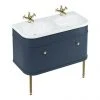 Burlington Chalfont 1000mm Blue Single Drawer Double Basin Unit with Gold Handles -Wall Hung Vanity Units Shop CH100BGC P