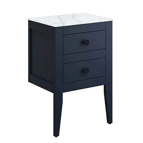 Crosswater Canvass Deep Indigo Blue 485mm Double Drawer Unit with Carrara Marble Effect Worktop 3 Crosswater Canvass Deep Indigo Blue 485mm Double Drawer Unit with Carrara Marble Effect Worktop