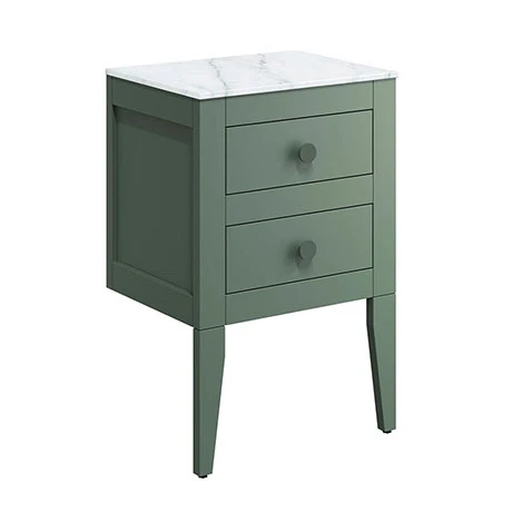 Crosswater Canvass Sage Green 485mm Double Drawer Unit with Carrara Marble Effect Worktop 3 Crosswater Canvass Sage Green 485mm Double Drawer Unit with Carrara Marble Effect Worktop