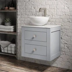 Crosswater Canvass Storm Grey Matt 485mm Double Drawer Unit with Carrara Marble Effect Worktop 8 Crosswater Canvass Storm Grey Matt 485mm Double Drawer Unit with Carrara Marble Effect Worktop -Wall Hung Vanity Units Shop CV485WLSG D2 460