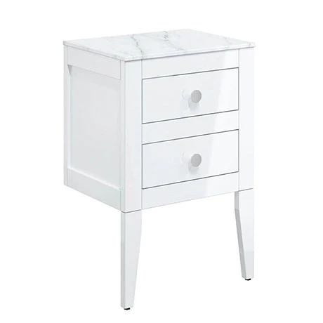Crosswater Canvass White Gloss 485mm Double Drawer Unit with Carrara Marble Effect Worktop 3 Crosswater Canvass White Gloss 485mm Double Drawer Unit with Carrara Marble Effect Worktop