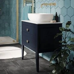 Crosswater Canvass Deep Indigo Blue 600mm Double Drawer Unit with Carrara Marble Effect Worktop 10 Crosswater Canvass Deep Indigo Blue 600mm Double Drawer Unit with Carrara Marble Effect Worktop -Wall Hung Vanity Units Shop CV600WLIB D3 460
