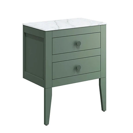 Crosswater Canvass Sage Green 600mm Double Drawer Unit with Carrara Marble Effect Worktop 3 Crosswater Canvass Sage Green 600mm Double Drawer Unit with Carrara Marble Effect Worktop