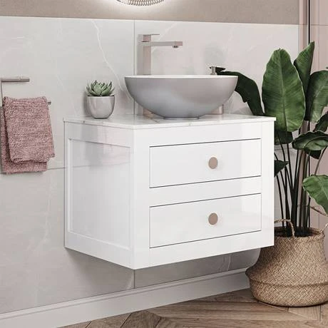 Crosswater Canvass White Gloss 600mm Double Drawer Unit with Carrara Marble Effect Worktop 5 Crosswater Canvass White Gloss 600mm Double Drawer Unit with Carrara Marble Effect Worktop - Image 3