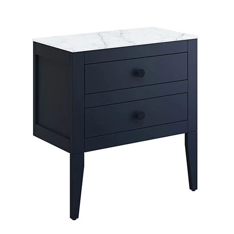 Crosswater Canvass Deep Indigo Blue 700mm Double Drawer Unit with Carrara Marble Effect Worktop 3 Crosswater Canvass Deep Indigo Blue 700mm Double Drawer Unit with Carrara Marble Effect Worktop