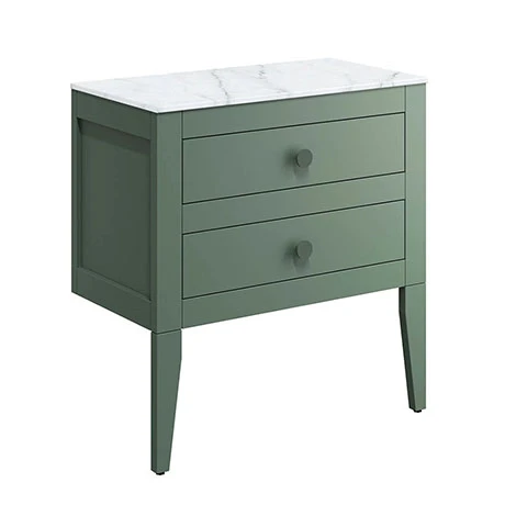 Crosswater Canvass Sage Green 700mm Double Drawer Unit with Carrara Marble Effect Worktop 3 Crosswater Canvass Sage Green 700mm Double Drawer Unit with Carrara Marble Effect Worktop