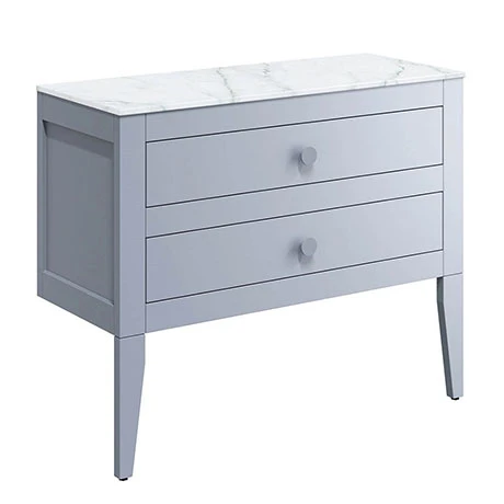 Crosswater Canvass Storm Grey Matt 900mm Double Drawer Unit with Carrara Marble Effect Worktop 3 Crosswater Canvass Storm Grey Matt 900mm Double Drawer Unit with Carrara Marble Effect Worktop