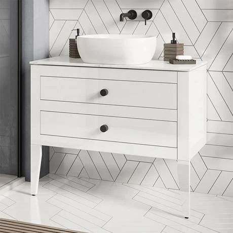 Crosswater Canvass White Gloss 900mm Double Drawer Unit with Carrara Marble Effect Worktop 6 Crosswater Canvass White Gloss 900mm Double Drawer Unit with Carrara Marble Effect Worktop - Image 4