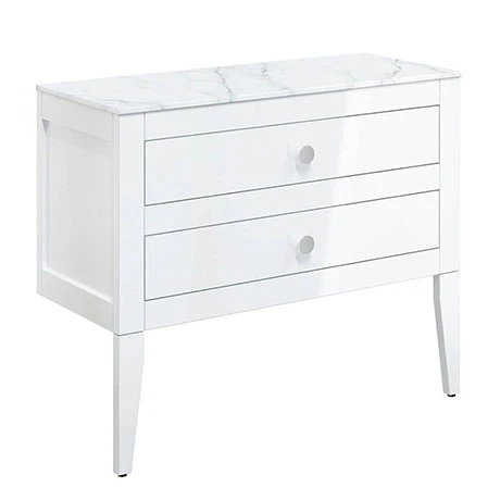 Crosswater Canvass White Gloss 900mm Double Drawer Unit with Carrara Marble Effect Worktop 3 Crosswater Canvass White Gloss 900mm Double Drawer Unit with Carrara Marble Effect Worktop