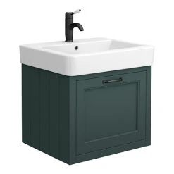 Chatsworth Traditional Green Wall Hung Vanity - 560mm Wide with Matt Black Handle