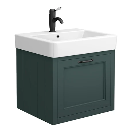 Chatsworth Traditional Green Wall Hung Vanity - 560mm Wide with Matt Black Handle 3 Chatsworth Traditional Green Wall Hung Vanity - 560mm Wide with Matt Black Handle