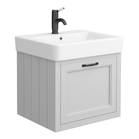 Chatsworth Traditional Grey Wall Hung Vanity - 560mm Wide with Matt Black Handle 3 Chatsworth Traditional Grey Wall Hung Vanity - 560mm Wide with Matt Black Handle