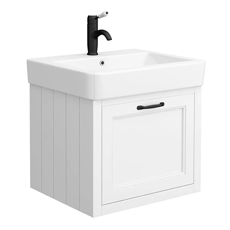 Chatsworth Traditional White Wall Hung Vanity - 560mm Wide with Matt Black Handle 3 Chatsworth Traditional White Wall Hung Vanity - 560mm Wide with Matt Black Handle