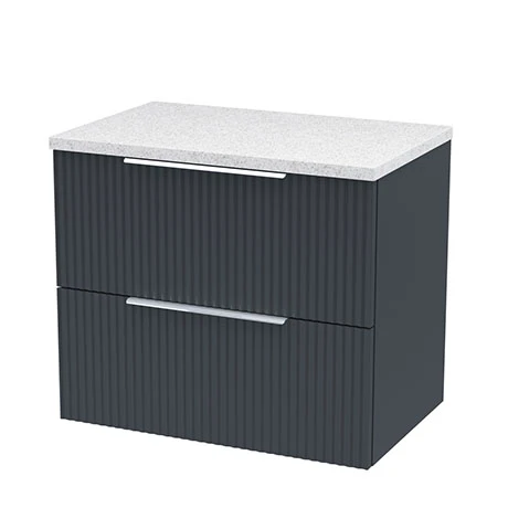 Venice Fluted 600mm Anthracite Vanity Unit - Wall Hung 2 Drawer Unit with White Worktop & Chrome Handles 3 Venice Fluted 600mm Anthracite Vanity Unit - Wall Hung 2 Drawer Unit with White Worktop & Chrome Handles