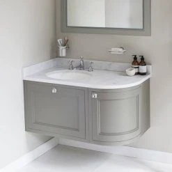Burlington Wall Hung Corner Vanity Unit - Sand - Left Hand 1000mm with Worktop -Wall Hung Vanity Units Shop FW5O BC98L D1 460
