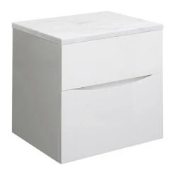Crosswater Glide II Wall Hung Countertop Vanity Unit - White Gloss with Marble Worktop