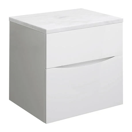 Crosswater Glide II Wall Hung Countertop Vanity Unit - White Gloss with Marble Worktop 3 Crosswater Glide II Wall Hung Countertop Vanity Unit - White Gloss with Marble Worktop