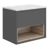 Haywood Gloss Grey / Driftwood Wall Hung Countertop Vanity - 600mm w. Open Shelf + White Worktop -Wall Hung Vanity Units Shop HYGWH6WWT p