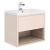 Haywood 600mm Matt Pink / Driftwood Wall Hung Vanity Unit with Open Shelf + Ceramic Basin 1 Haywood 600mm Matt Pink / Driftwood Wall Hung Vanity Unit with Open Shelf + Ceramic Basin -Wall Hung Vanity Units Shop HYWPK6 n p