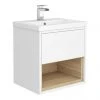 Haywood 500mm Gloss White / Natural Oak Wall Hung Vanity Unit with Open Shelf + Ceramic Basin 1 Haywood 500mm Gloss White / Natural Oak Wall Hung Vanity Unit with Open Shelf + Ceramic Basin -Wall Hung Vanity Units Shop HYWWH5 p