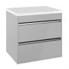 Crosswater Kai 600mm Double Drawer Unit & Worktop - Grey Gloss -Wall Hung Vanity Units Shop K600DGG P