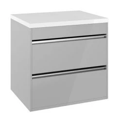 Crosswater Kai 600mm Double Drawer Unit & Worktop - Grey Gloss