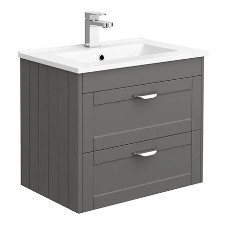 Keswick Grey 620mm Traditional Wall Hung 2 Drawer Vanity Unit 3 Keswick Grey 620mm Traditional Wall Hung 2 Drawer Vanity Unit