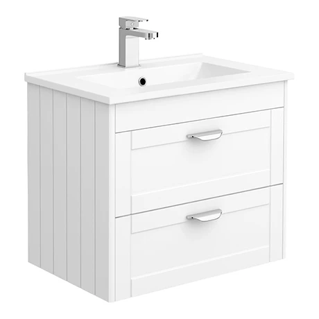 Keswick White 620mm Traditional Wall Hung 2 Drawer Vanity Unit 3 Keswick White 620mm Traditional Wall Hung 2 Drawer Vanity Unit