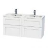 Miller London 120 Wall Hung Four Drawer Vanity Unit + Double Basin (White) -Wall Hung Vanity Units Shop LOND120WHIDR P